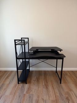 Desk and Manual Sit-Stand Desk (Black)