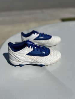 Under Armour Baseball Cleats White Blue Youth 3Y