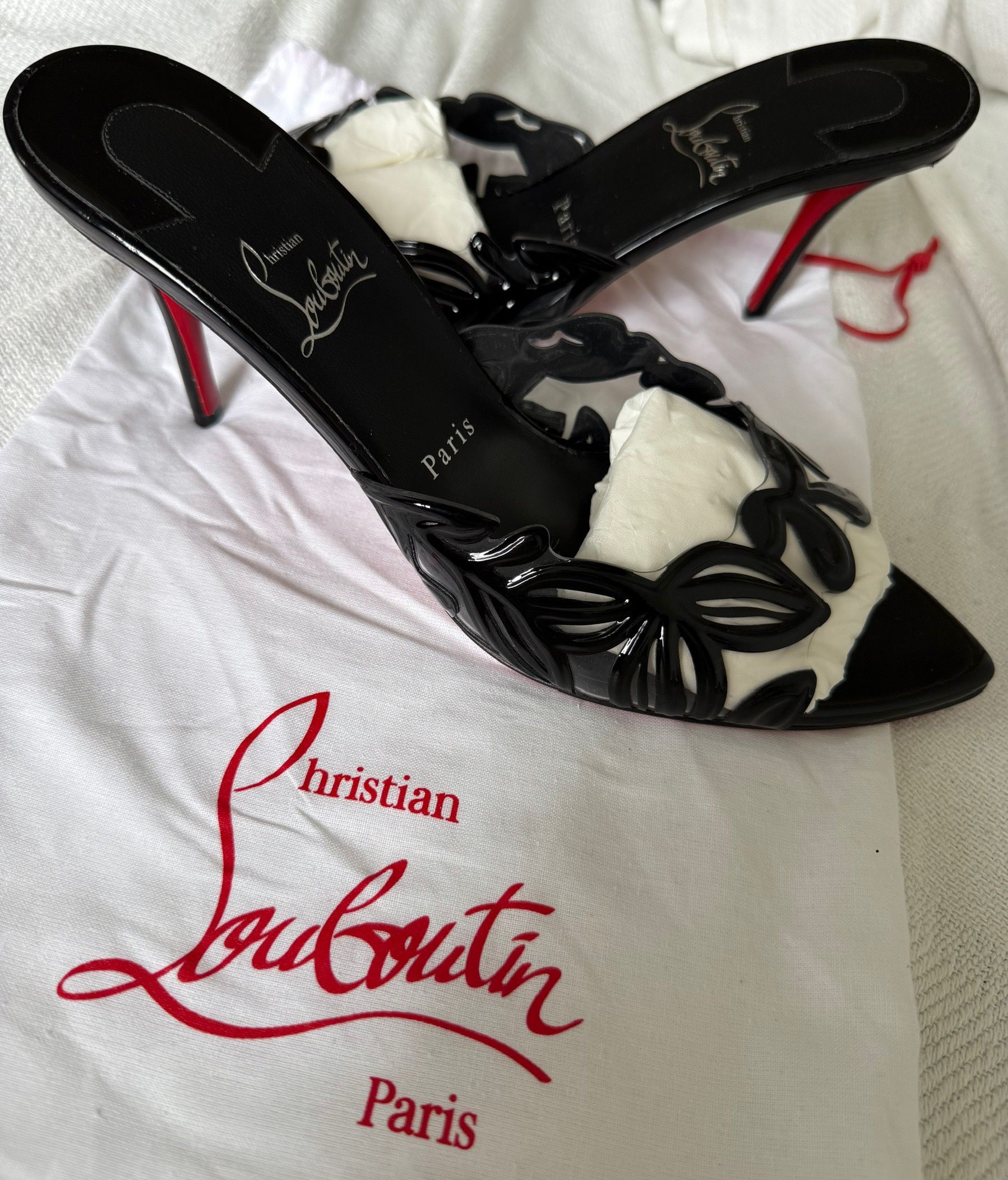 Christian Louboutin APOSTROPHA MULE PETUNIA 80 Leather Sandals Heels Shoes