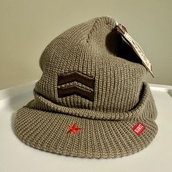 A.Kurtz Khaki Navy Army Style, Fritz Jeep Cap, Cuff Beanie Knit Hat
