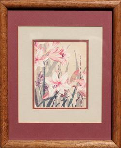 Pink Lilies flowers still life print giclee of floral watercolor painting 9x11