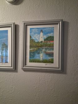 Florida Lighthouse Prints Set Of 3 Framed  14x16"