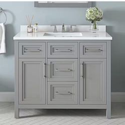 Mayfield 36 in. Single Sink American Gray Bath Vanity with White Engineered Stone Top (Assembled)