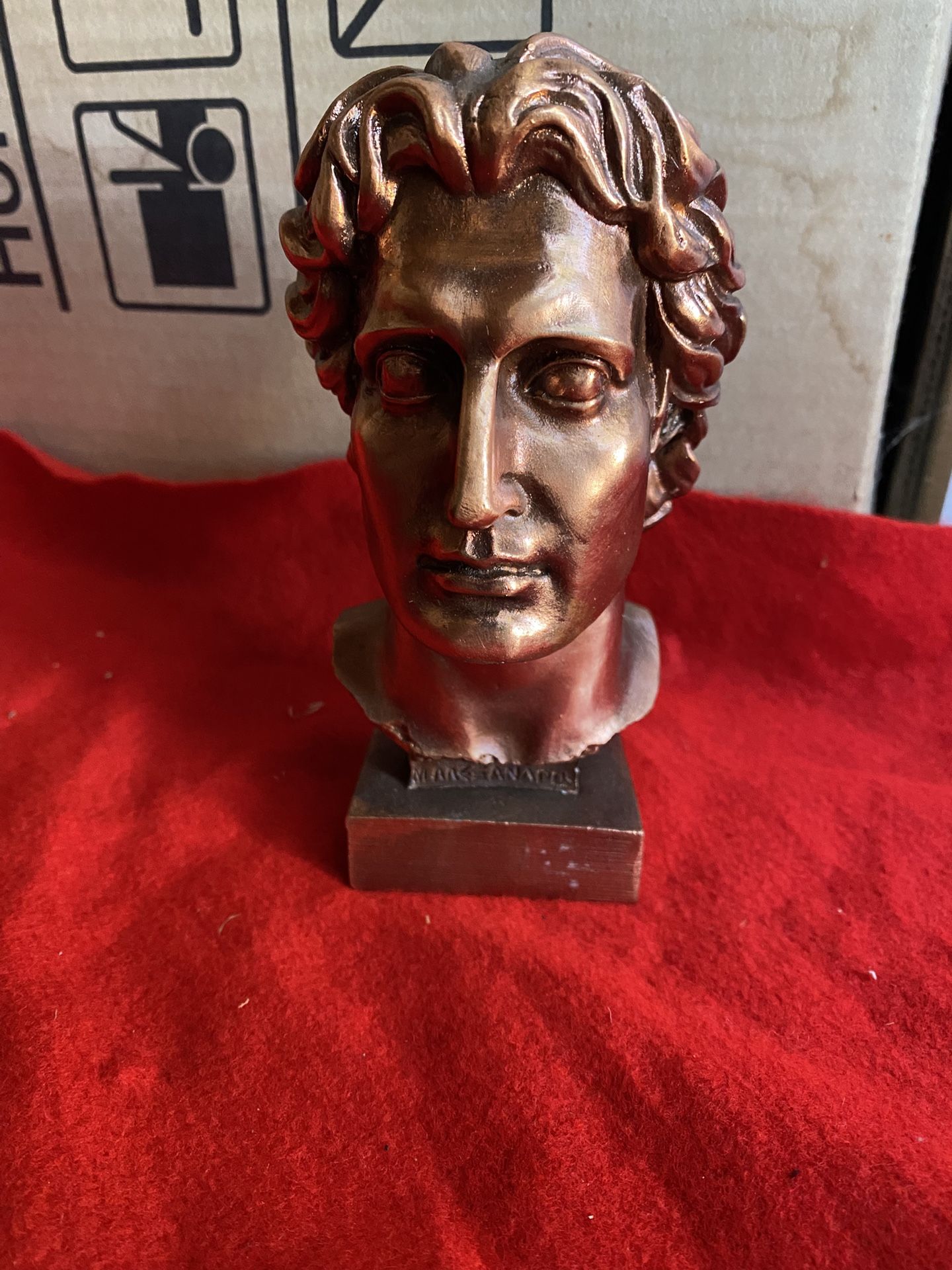 6 Inch Copper Plated Alabaster Greek Alexander Statue Imported From Greece