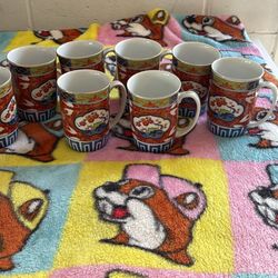 Vintage Takahashi San Francisco Imari Coffee Cup Mug, Japan w/ Gold Trim Set Of 8