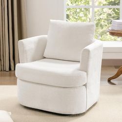 32 in. W Beige Chenille Swivel Accent Barrel Chair