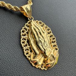 Jewelry 10k Solid Yellow Gold Religious Praying Hands Pendant charm