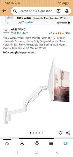 Wall Mount Monitor Arm for 17-49 Inch Ultrawide Screens, Heavy Duty Single Monitor Mount Holds 44 lbs, Fully Adiustable Gas Spring Wall Mount 75x75/10