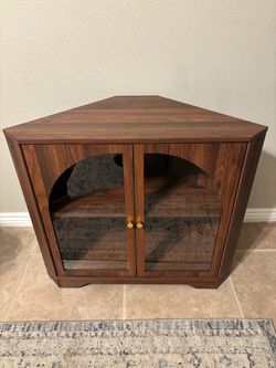Small Corner Storage Cabinet with 2 Acrylic Doors, Brown 15.5” x 31”