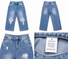 Brand New Distressed Light Wash Wide Leg Jeans – Women’s Size Small