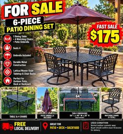 6-Piece Metal Patio Dining Set with Umbrella