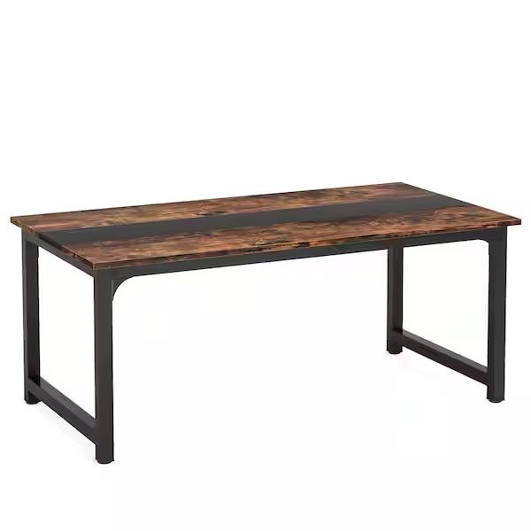 63” Rectangular Computer Desk – Brown Wood Top, Black Metal Frame