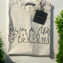 Palm Angels Cream and Green Graphic T-Shirt L