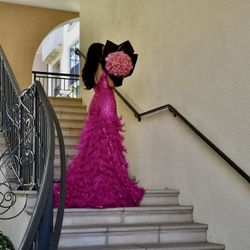 Pink Sequins And Feather Prom Dress