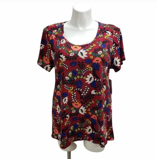 LulaRoe 2XL Classic T Dark Red Floral Pattern Multicolored New