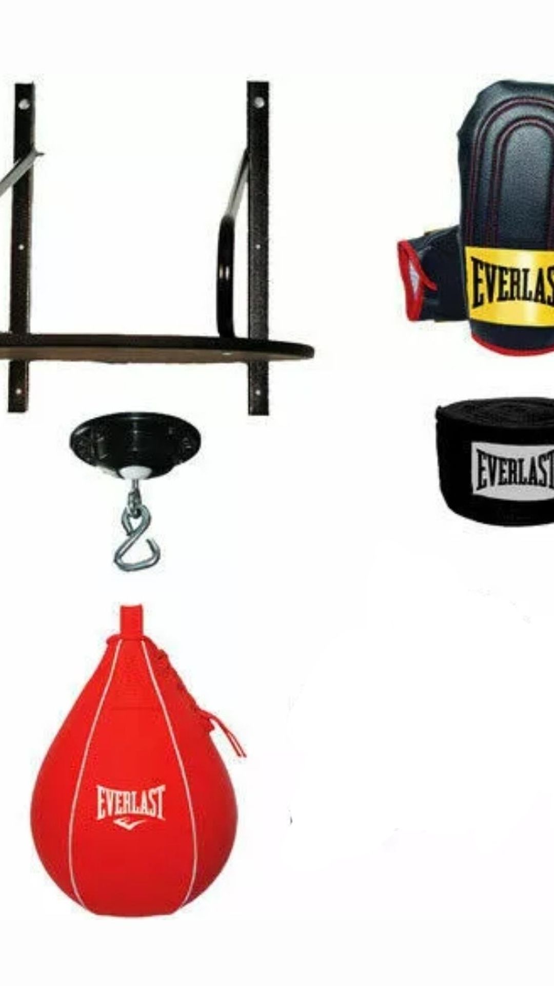 Everlast 6 Piece Boxing Speed Bag Set Platform Swivel Gloves Wraps No jump rope