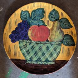 VINTAGE Sarah's Hand Made Hand Painted Decorative Dish. 16 Inch Wide