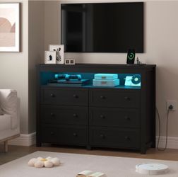 Black 6-Drawer LED Dresser