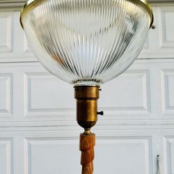 Art Deco Swirl Wood Brass Torchiere Floor Lamp