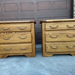 Two oversized solid oak wood 3-drawer nightstands