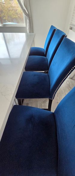 Camila Blue Velvet bar stools- countertop height  26"Lx19"Wx42"H