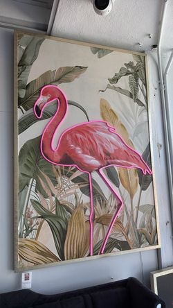 Flamingo Neon Light Tropical Canvas Wall Art