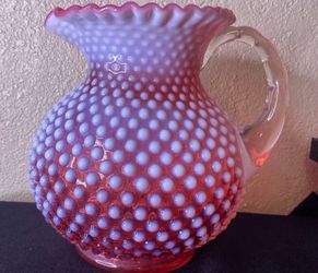 Vintage 1950 Fenton Hobnail Cranberry Pitcher Fenton Size: 8" Height