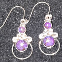 STERLING SILVER PURPLE TURQUOISE EARRINGS 