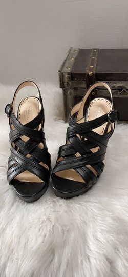 COACH 'Brynne' strappy platforms open-toe heels shoes 7.5 B- black