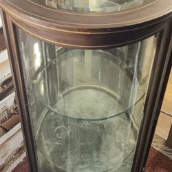 Antique Wooden Curio/Display/China Mahogany Inlaid Cabinet With Bow Glass Lockable