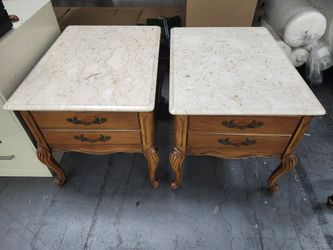 Pair of French Provincial Marble Top Nightstands