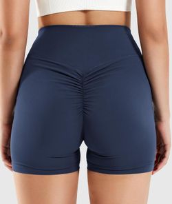 Women’s Navy Blue Seamless Scrunch Workout Shorts – Size L 