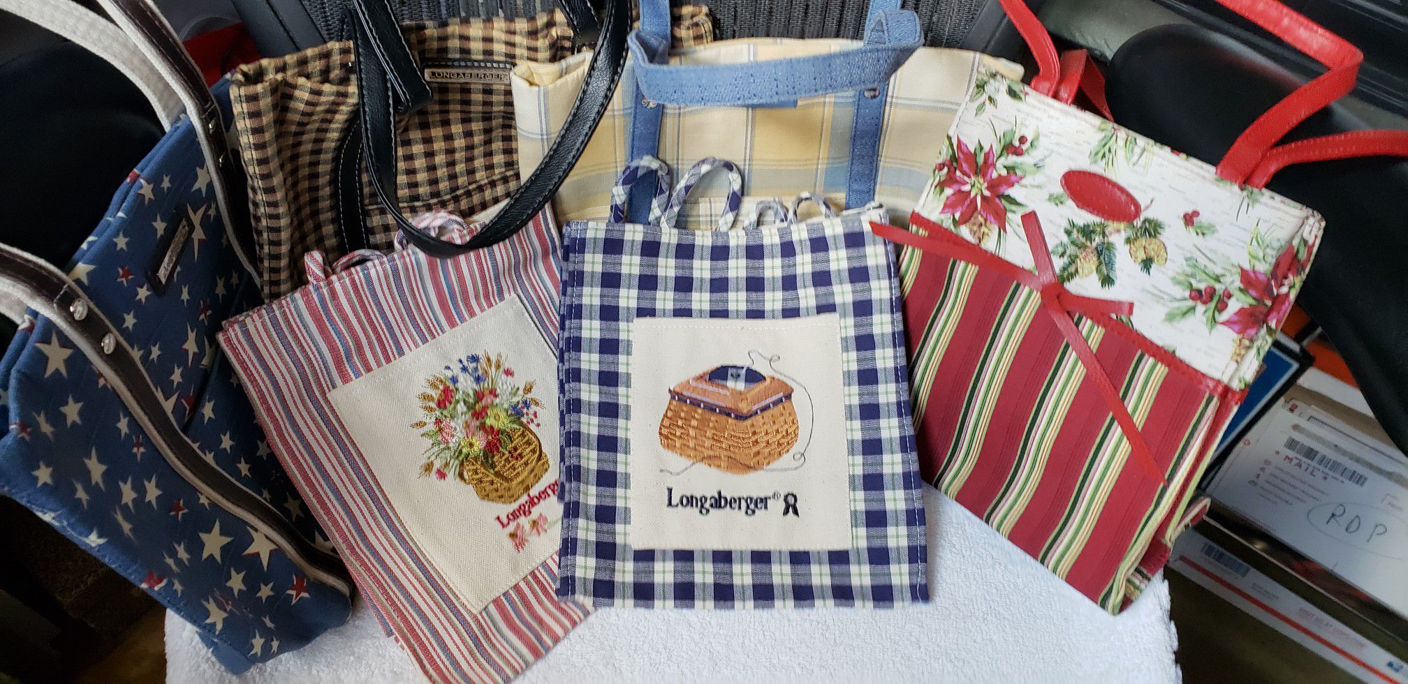 Longaberger sm fabric shopping bag, new $20/ea, used $10/ea/OBO