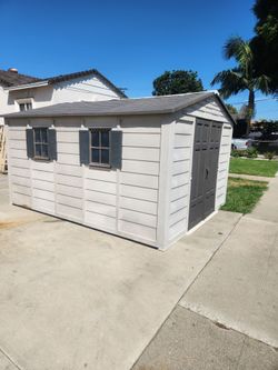 SUNCAST Large 10 foot wide by 12 feet long outdoor hard resin hard plastic storage shed