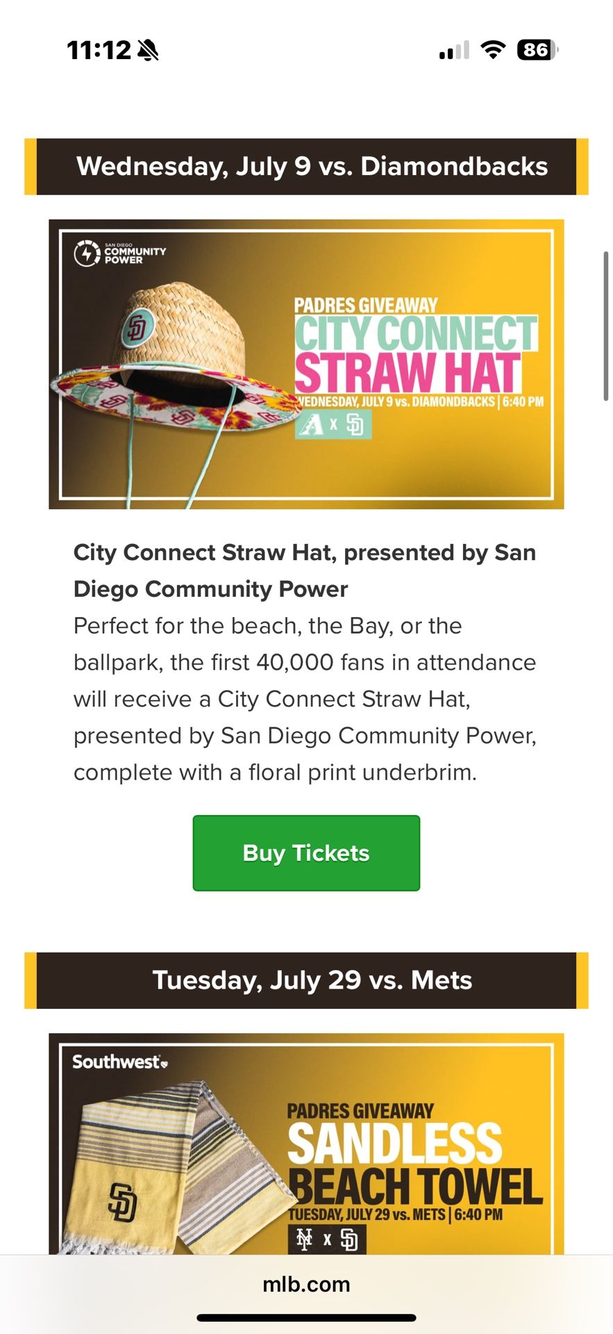 $45 July 9 Padres vs. Diamondbacks Gallagher Square