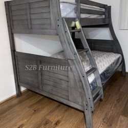 Twinfull Size Grey Bunkb3d With Orthopedic Mattress