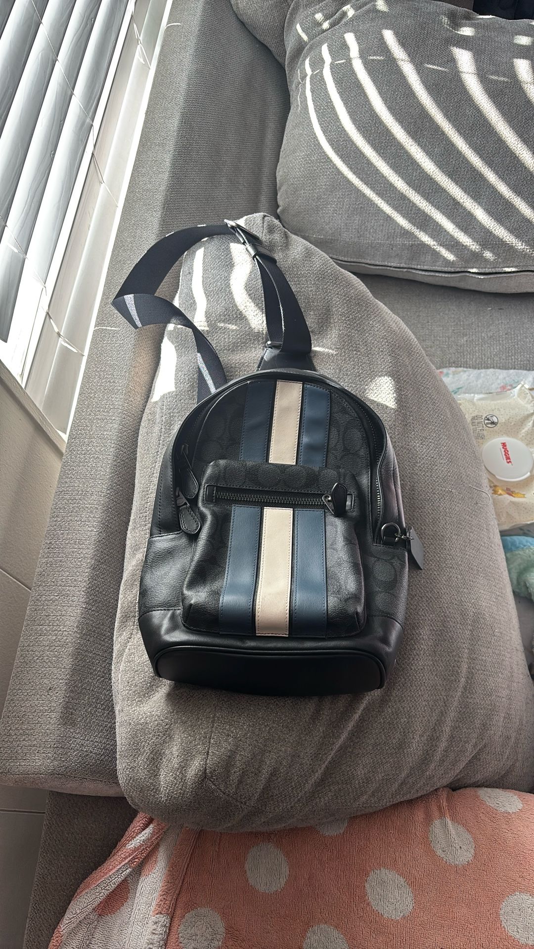 Coach Bag Black Blue And White Stripe