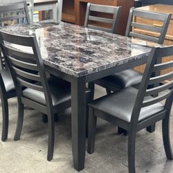 BRAND NEW Dining Table Set, Marble Top Design, 6 Chairs