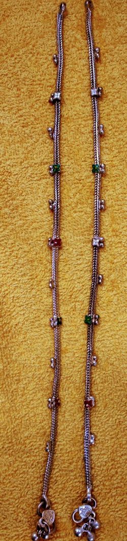 Silver Anklet Pair with Colored Stones