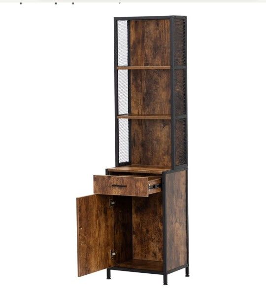 SET of 2 Salon Station with 3-Tier Storage Shelf, Cabinets and Storage for Hair Stylist, Beauty Spa Equipment, Rustic Brow