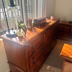 Wooden Queen Bed Frame With Nightstand And Dresser In