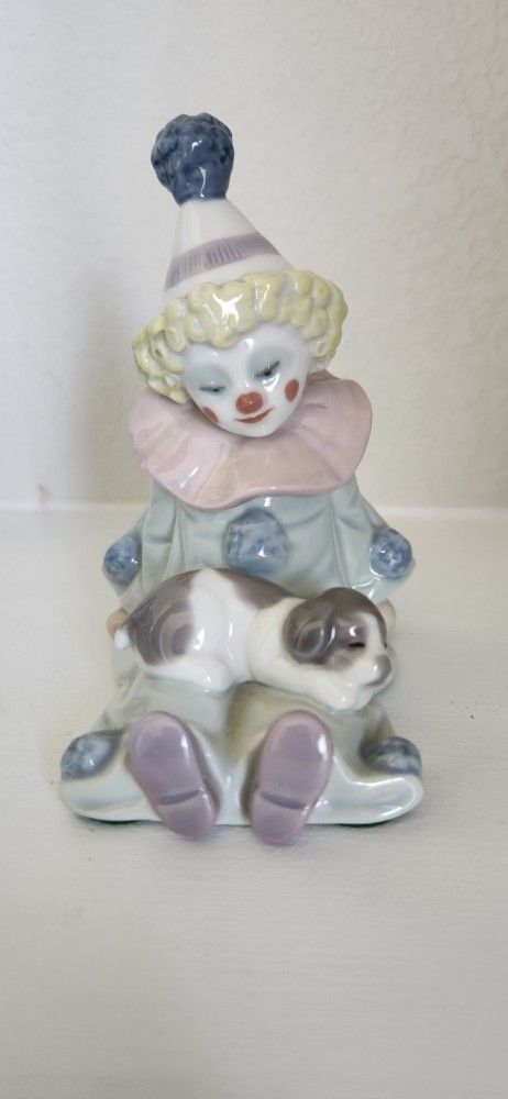 Lladro Spain Handmade Porcelain Collectible Figurine - Clown With Dog