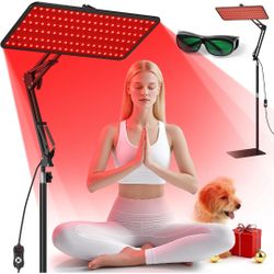 Red Light Therapy for Body Face Tri-Wavelength 660nm, 850nm, 940nm | LED Infrared Light Therapy Lamp Panel with Adjustable Stand Protective Glasses, H
