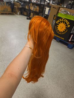 Long Curly Wavy Orange Wigs for Women Side Part Natural Looking Synthetic Cosplay Hair Wig,Orange