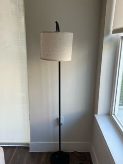 Modern Black Floor Lamp with Beige Linen Shade | 3 Color Temperatures | LED Bulb Included