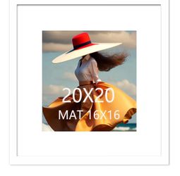  20x20 Picture Frame White Solid Wood for Mat 16x16 Wall Mounting Square Poster Frames