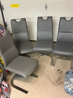 Modern Gray Faux Leather Z-Base Dining Chairs – Set of 4