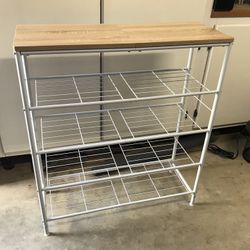 Stylish 5 tier metal shoe rack wit white oak wooden board topiuuu