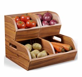 Organizador de Madera de Acacia de 2 Niveles para Cocina / Alacena