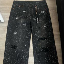 Rhinestone Oversized Purple Jeans